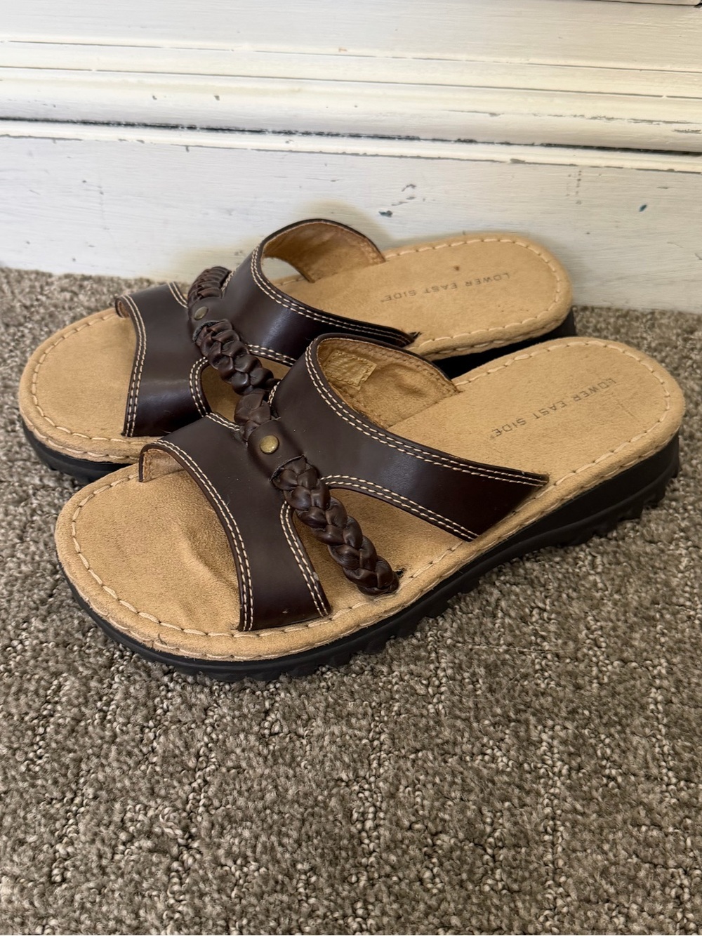 VTG 90s Y2K Lower East Side Raffa Chunky Platform Sandal Slides Brown 7